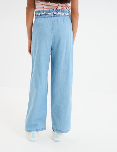 Jeans large ceinture foulard denim double stone fille
