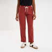 Pantalon droit taille élastiquée rouge foncé femme