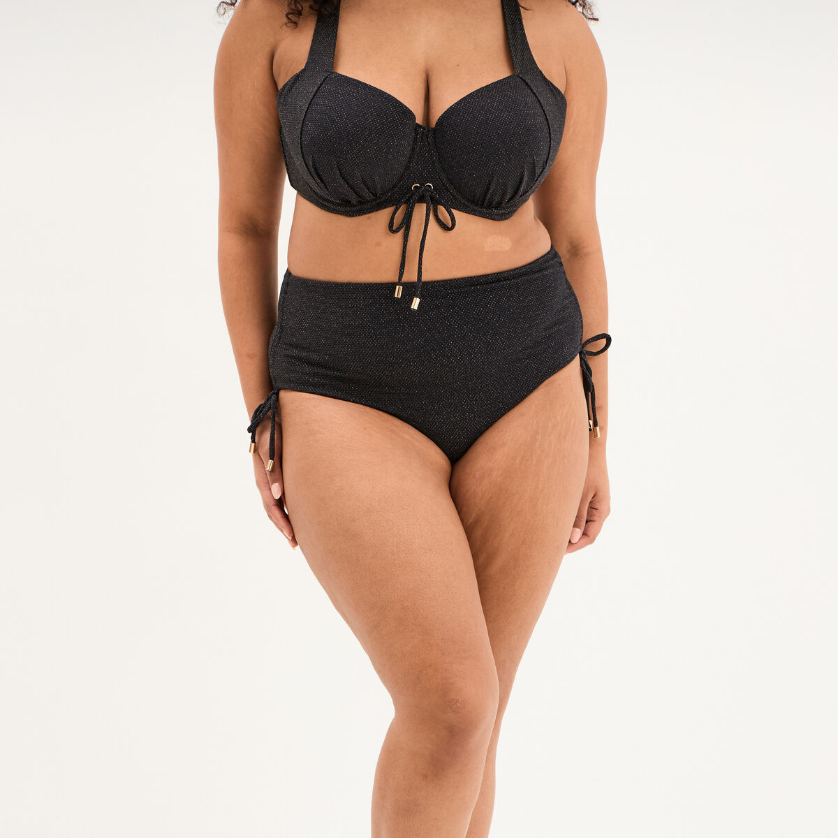 Bas de maillot de bain culotte haute noir femme grande taille