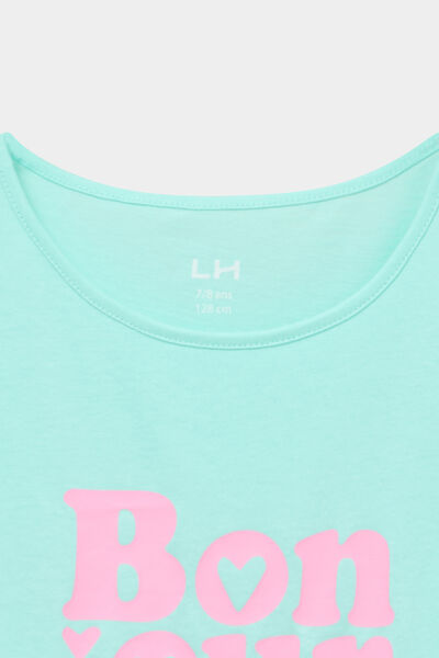 Ensemble pyjama short et t-shirt coton bleu turquoise fille