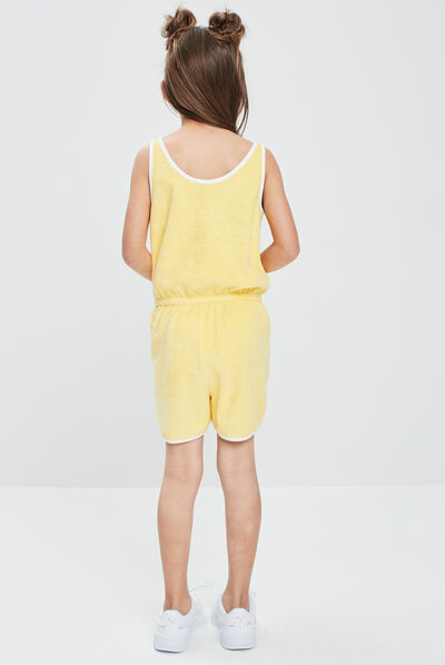 Combishort à bretelles jaune fille
