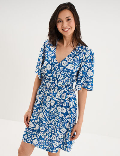 Robe courte taille &eacute;lastiqu&eacute;e bleu marine femme