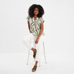 Blouse col en V manches courtes vert kaki femme