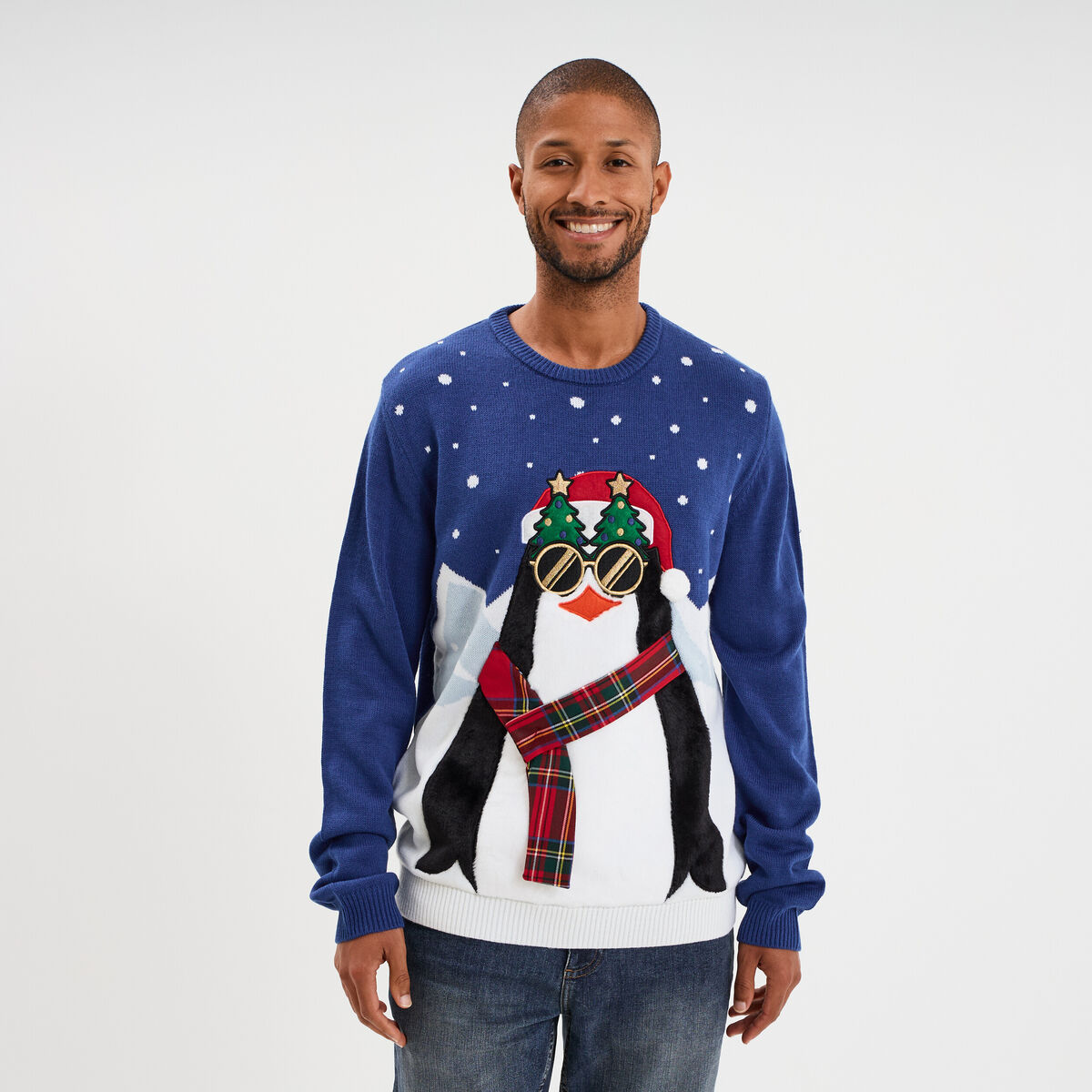 Pull de No&euml;l col rond bleu homme