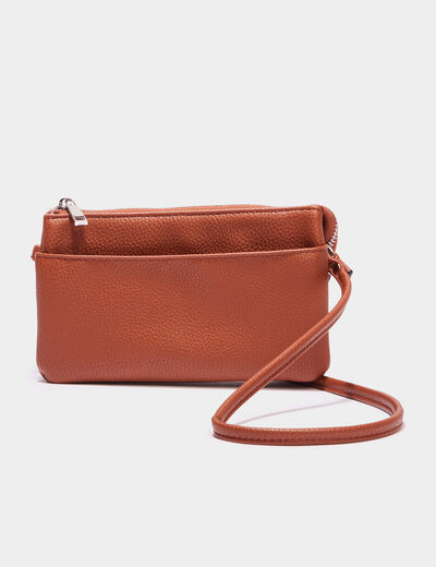 Sac en bandoulière zippé marron cognac femme