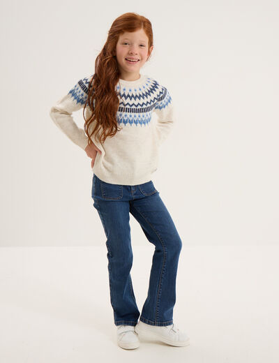 Jean flare poches plaqu&eacute;es bleu fonc&eacute; fille