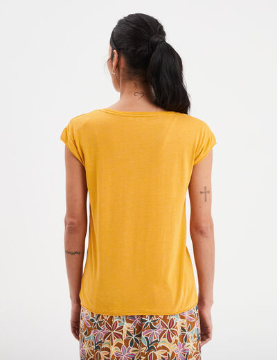 T-shirt col v poche poitrine Creeks jaune moutarde femme