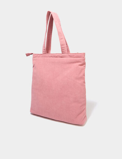 Sac tote bag zipp&eacute; effet velours vieux rose femme