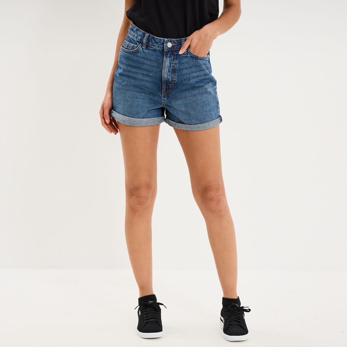 Short mom en jean 5 poches denim stone femme