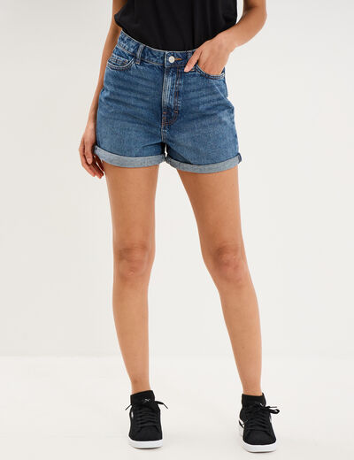 Short mom en jean 5 poches denim stone femme