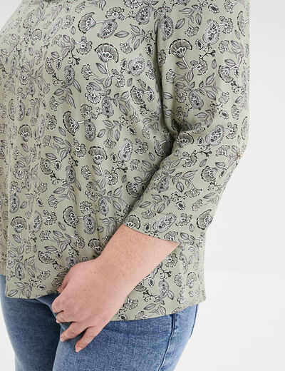 Blouse col tunisien manches 3/4 fluide vert kaki femme grande taille