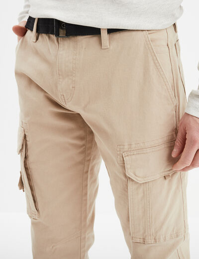 Pantalon cargo ceinturé Trappeur marron cognac homme