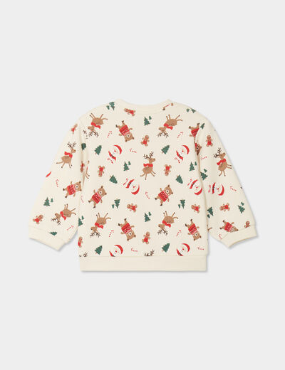Sweat coton col rond No&euml;l ecru b&eacute;b&eacute; gar&ccedil;on
