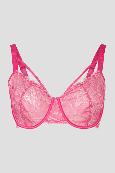 Soutien-gorge emboîtant dentelle rose fushia femme grande taille