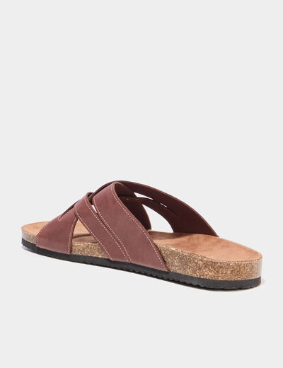 Mules brides crois&eacute;es marron homme
