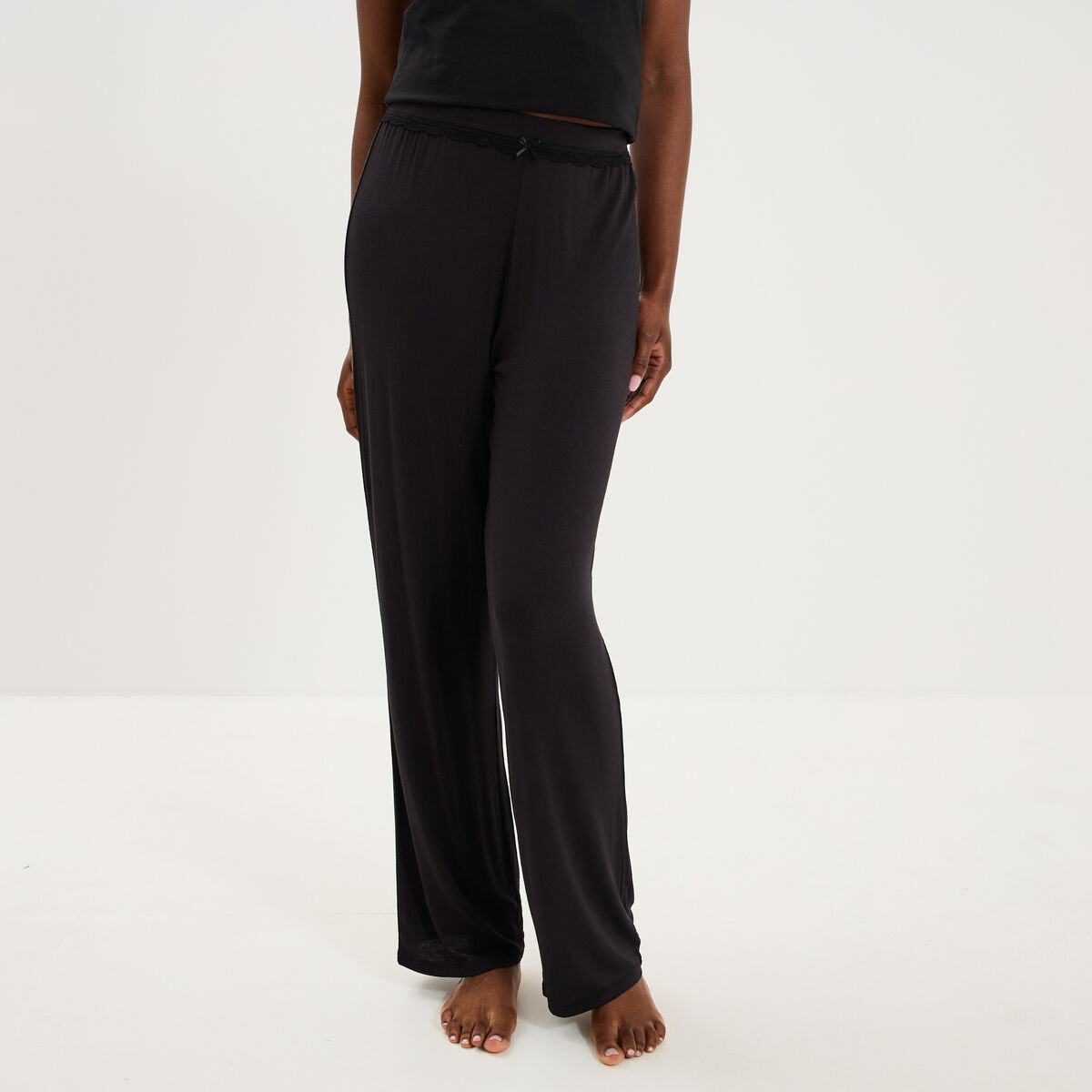 Pantalon de pyjama droit fluide noir femme