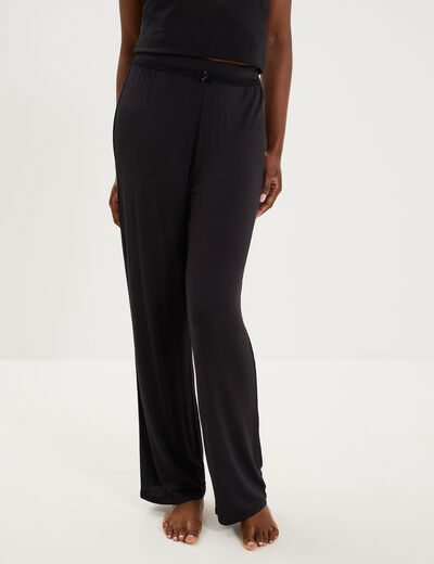 Pantalon de pyjama droit fluide noir femme