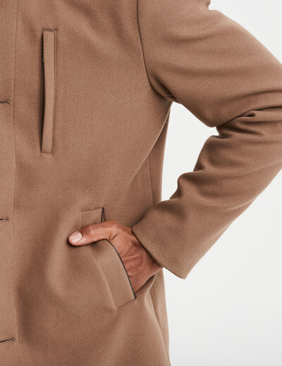 Manteau mi-long col montant boutonné taupe homme