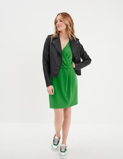 Robe portefeuille plis taille vert femme