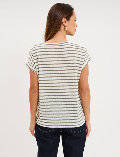 T-shirt col tunisien manches courtes ecru femme