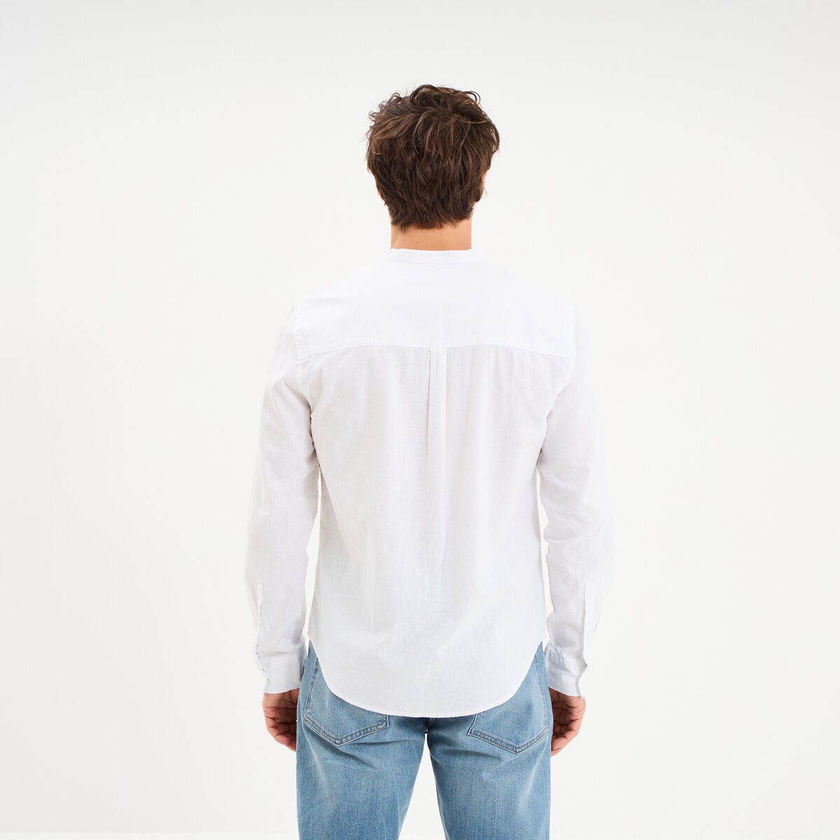 Chemise col mao lin m&eacute;lang&eacute; blanc homme