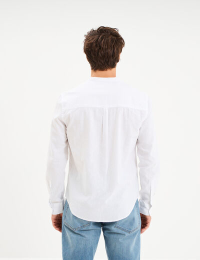 Chemise col mao lin m&eacute;lang&eacute; blanc homme