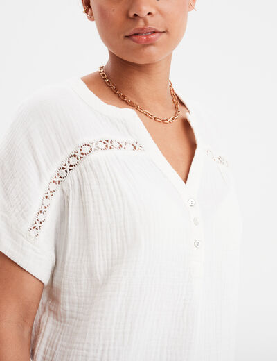 Blouse manches courtes gaze de coton blanc femme