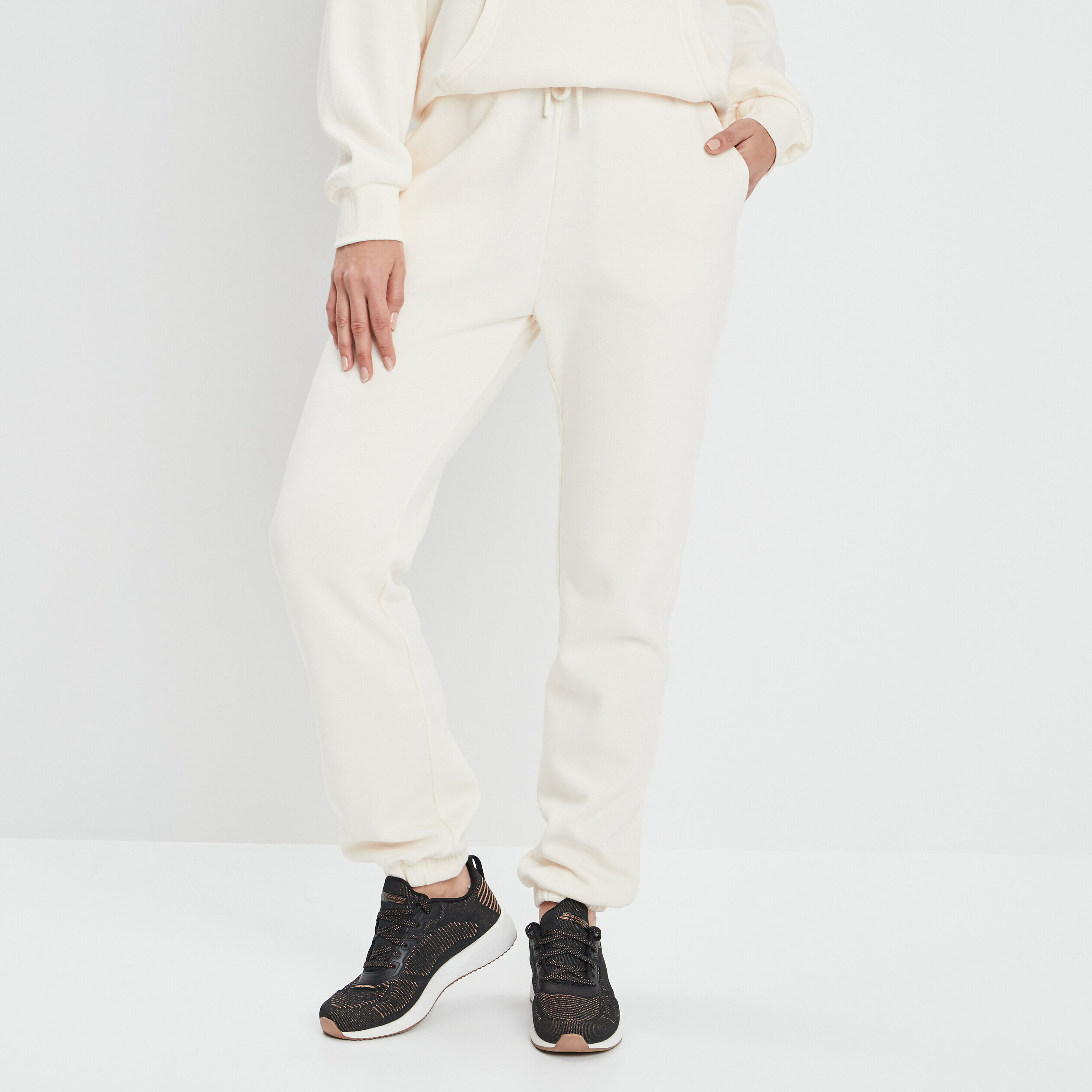 Pantalon jogging droit molleton sable femme LH