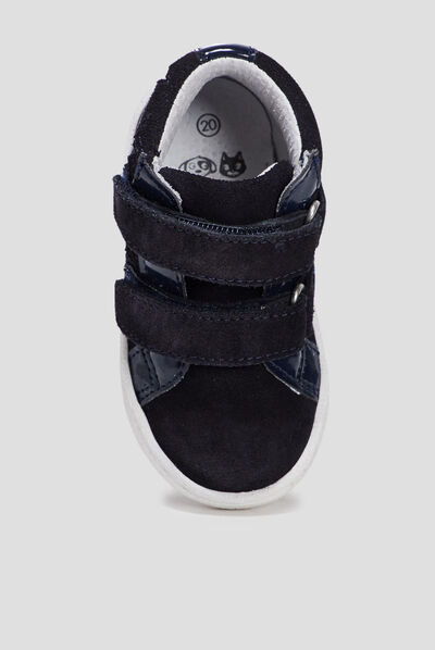 Baskets montantes en cuir bleu marine bébé fille