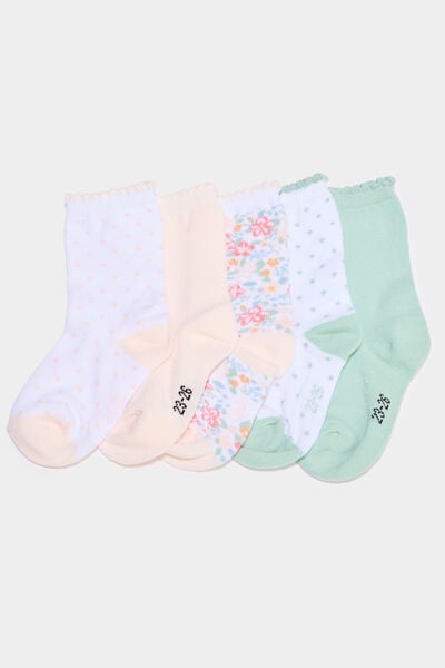 Lot 5 paires chaussettes mi-hautes rose b&eacute;b&eacute; fille