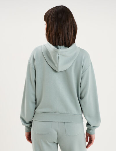 Sweat zipp&eacute; &agrave; capuche bleu gris femme