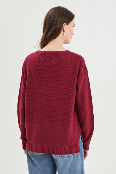 Pull col rond bordeaux femme