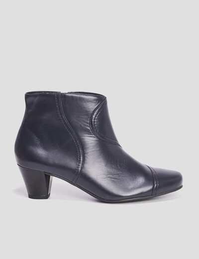 Bottines confort bout pointu en cuir bleu marine femme