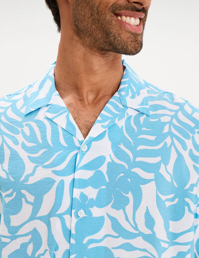 Chemise l&eacute;g&egrave;re textur&eacute;e manches courtes bleu turquoise homme