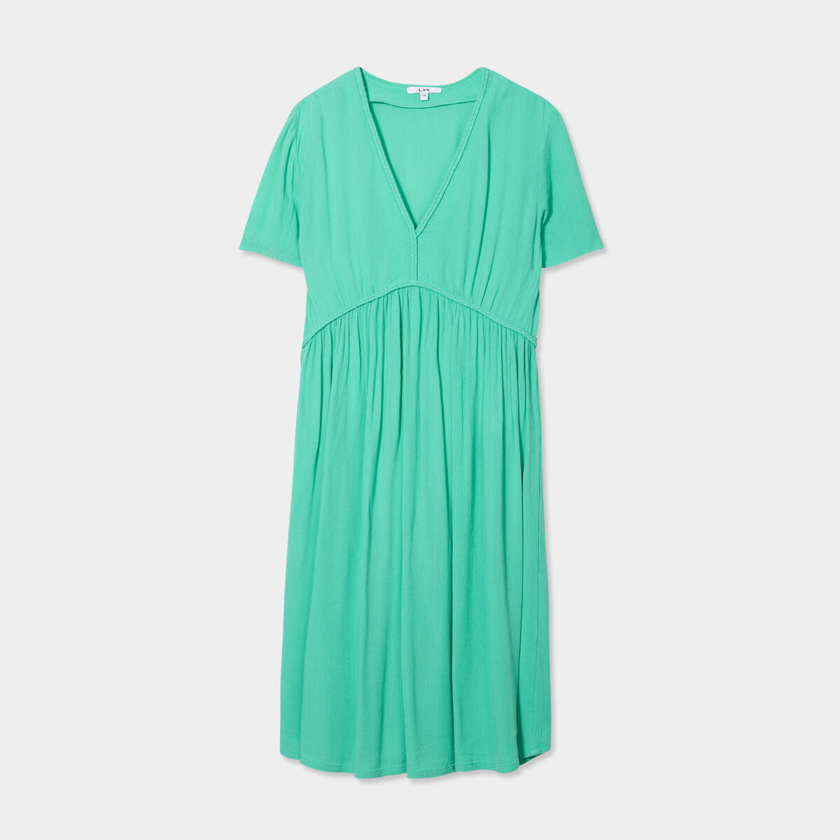 Robe col en V détails tressés vert menthe femme