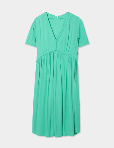 Robe col en V détails tressés vert menthe femme