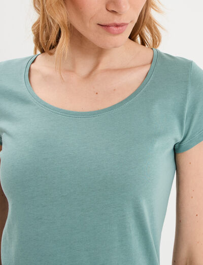 T-shirt coton col rond manches courtes bleu gris femme