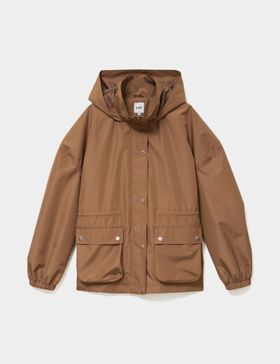 Parka &agrave; capuche taille &agrave; coulisse taupe femme