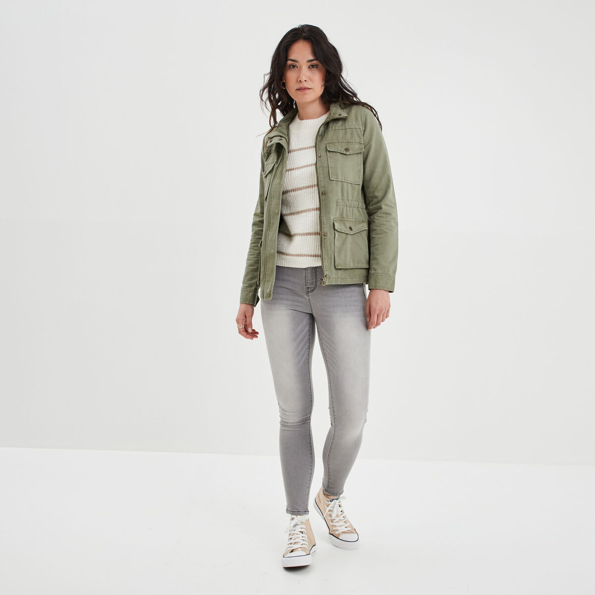 Pull ajouré devant col rond Creeks beige femme
