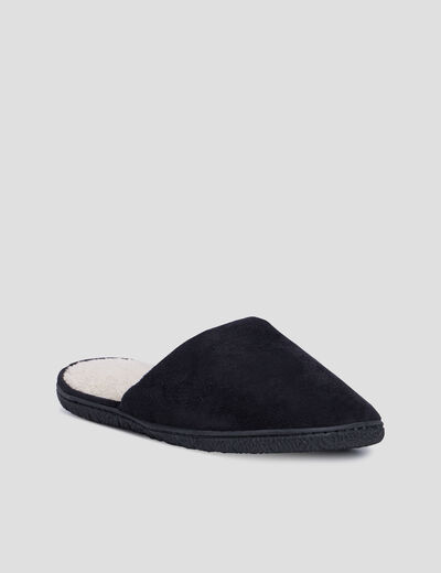 Chaussons mules aspect velours noir homme