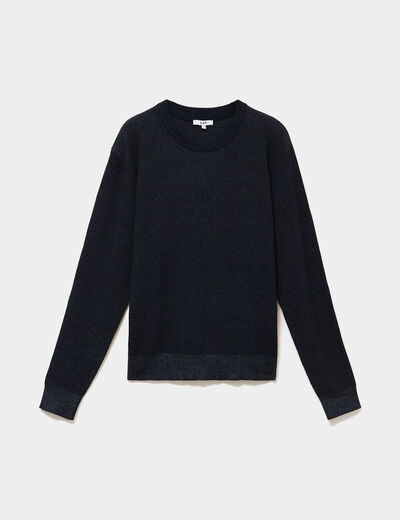 Pull en maille textur&eacute;e col rond bleu marine homme