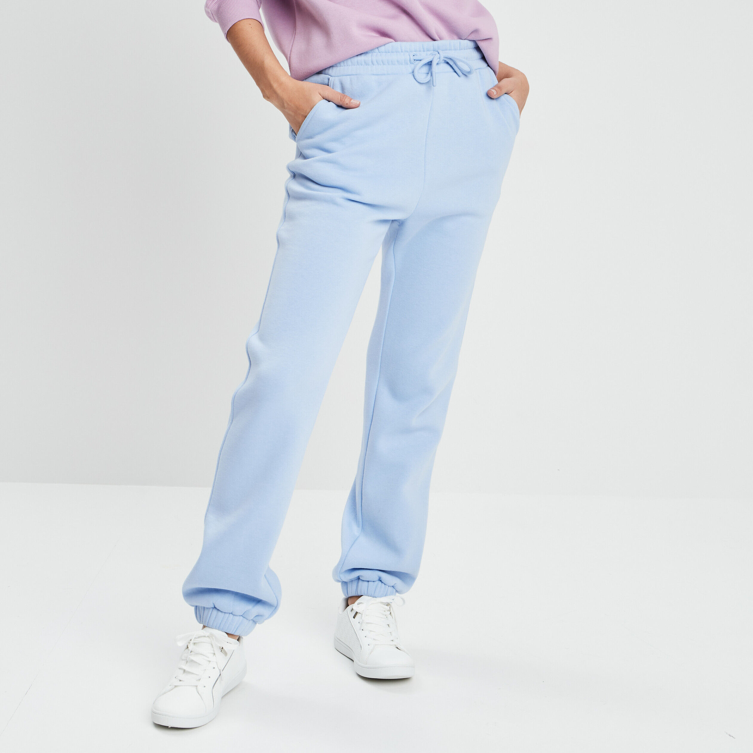 Pantalon jogging droit molleton bleu pastel femme LH