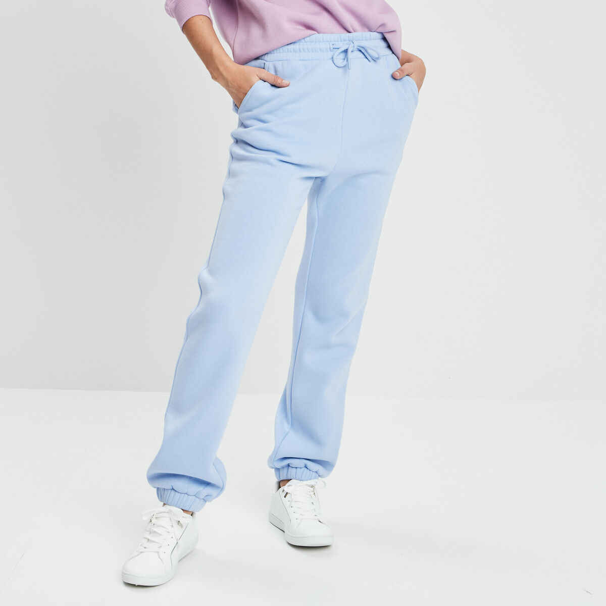 Pantalon jogging droit molleton bleu pastel femme