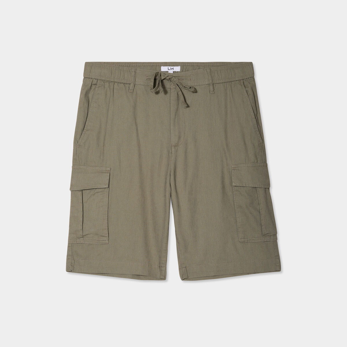 Bermuda cargo en lin mélangé vert kaki homme