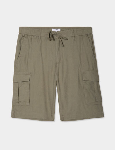 Bermuda cargo en lin mélangé vert kaki homme