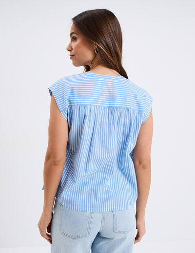 Blouse sans manches col tunisien bleu femme
