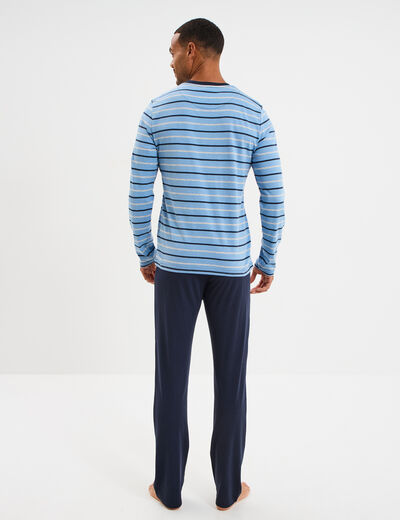 Ensemble pyjama 2 pièces coton bleu marine homme