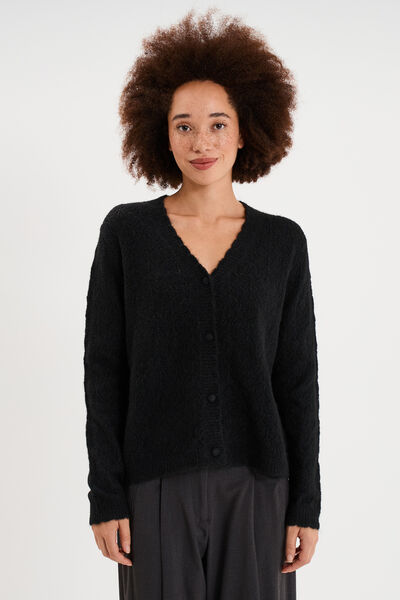 Gilet cardigan ajour&eacute; manches longues noir femme