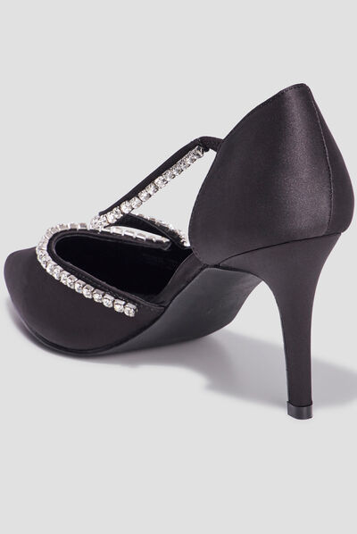 Escarpins brides à strass pied large noir femme