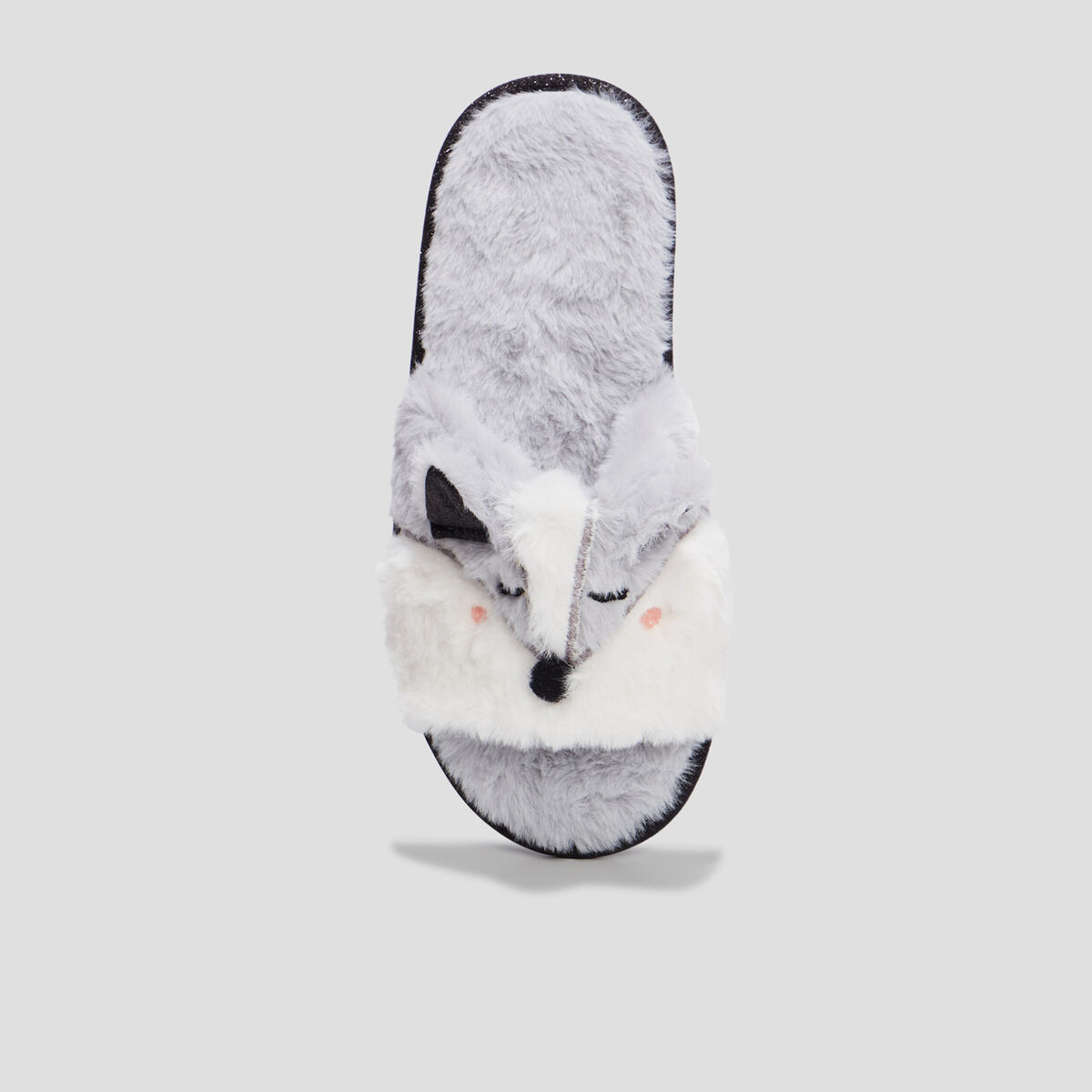 Chaussons mules fausse fourrure gris femme